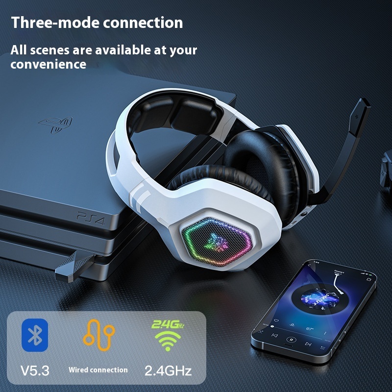 Wireless Gaming Headset Wearing Bluetooth 24g Headset RGB Luminous Headphones - Image 3