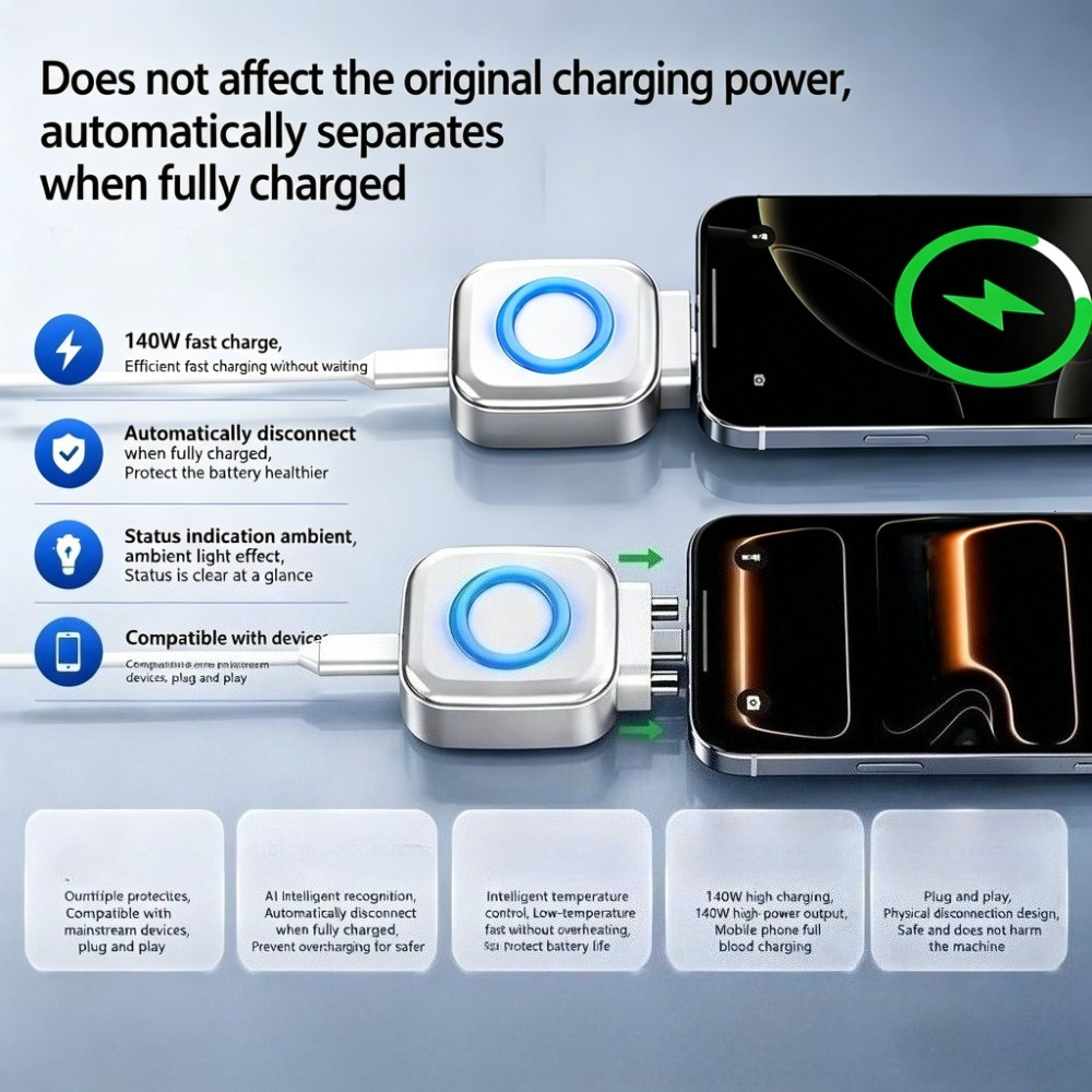 USB-C Auto Full-Charge Separator Smart Auto-Disconnect Charger Stopper 140W Overcharge Protection For Phone Android Safe Night Charging - Image 7