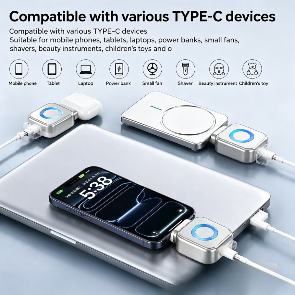 USB-C Auto Full-Charge Separator Smart Auto-Disconnect Charger Stopper 140W Overcharge Protection For Phone Android Safe Night Charging - Image 4